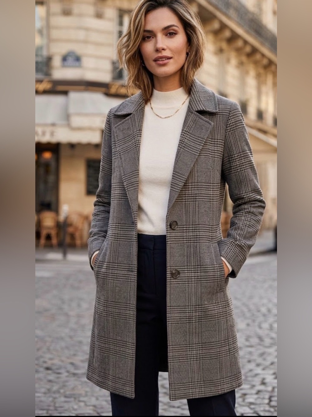 Avec Les Filles Suits & Blazers Plaid Long Sleeve Casual Collar